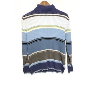 Lane Bryant 90s Blue Ribbed Striped Turtleneck